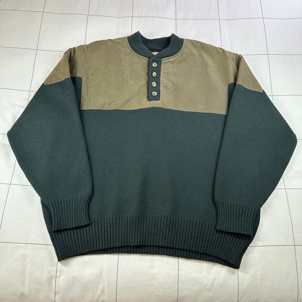 Filson Sweater Mens Large Green Waterfowl Guide Henley Wool Knit USA Made 711